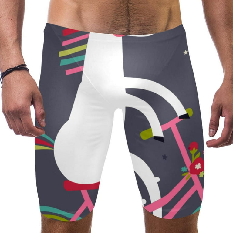 OWNSUMMER Funny Unicorn Horse Riding a Bike Pattern Mens Polyester Board Shorts Swim Trunks Swim Shorts Jammers Swimming Trunks for Tall Men