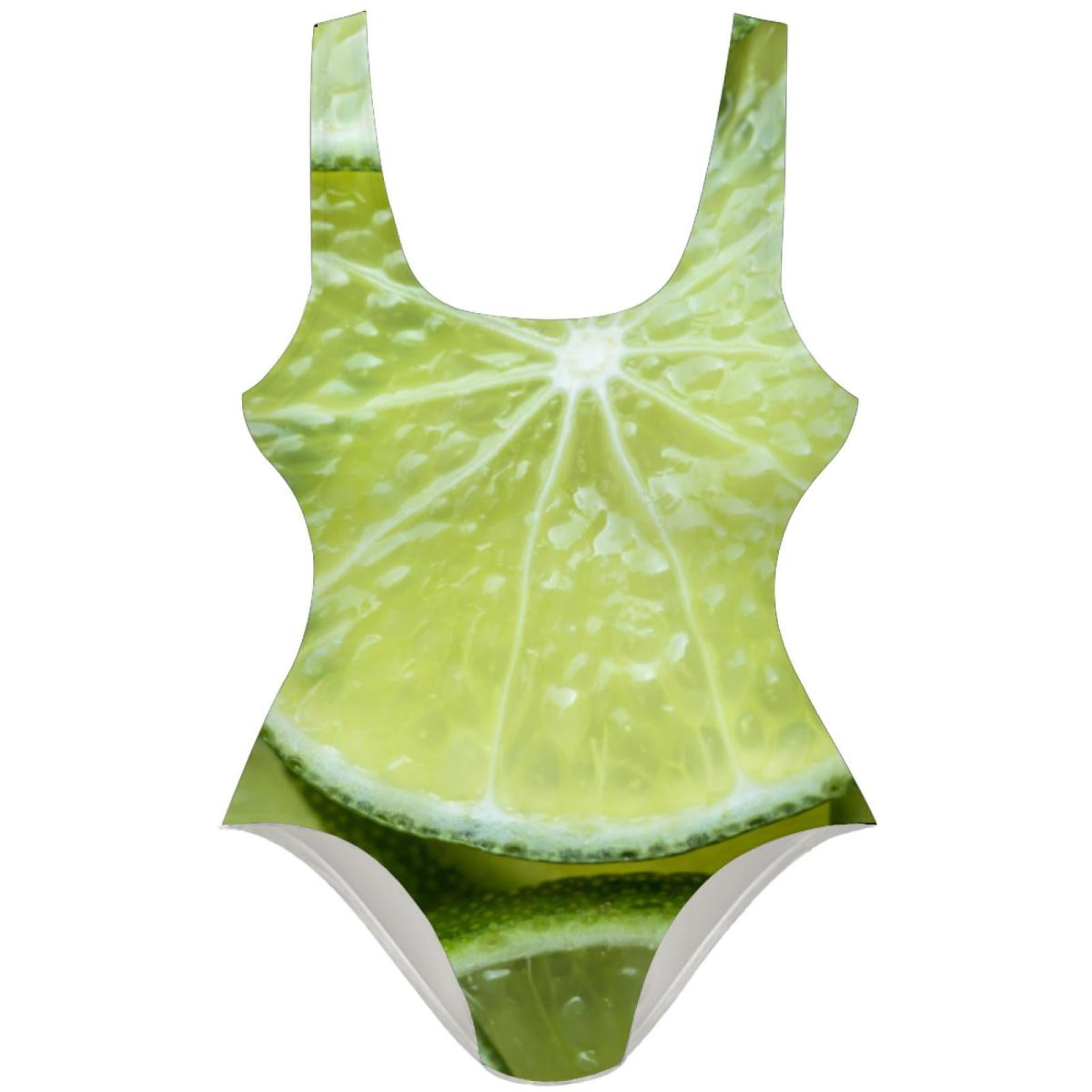 Ownsummer Green Lemon Slice Pattern Stylish One Piece Swimsuit For Women 80 Nylon 20 Spandex 9032