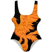 OWNSUMMER Hand Drawn Beautiful Phoenix Bird Pattern Stylish One-Piece Swimsuit for Women, 80% Nylon 20% Spandex, XS-XXL Sizes Available