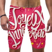 OWNSUMMER Happy Birthday in French Joyeux Anniversaire Pink Pattern Mens Polyester Board Shorts Swim Trunks Swim Shorts Jammers Swimming Trunks for Tall Men