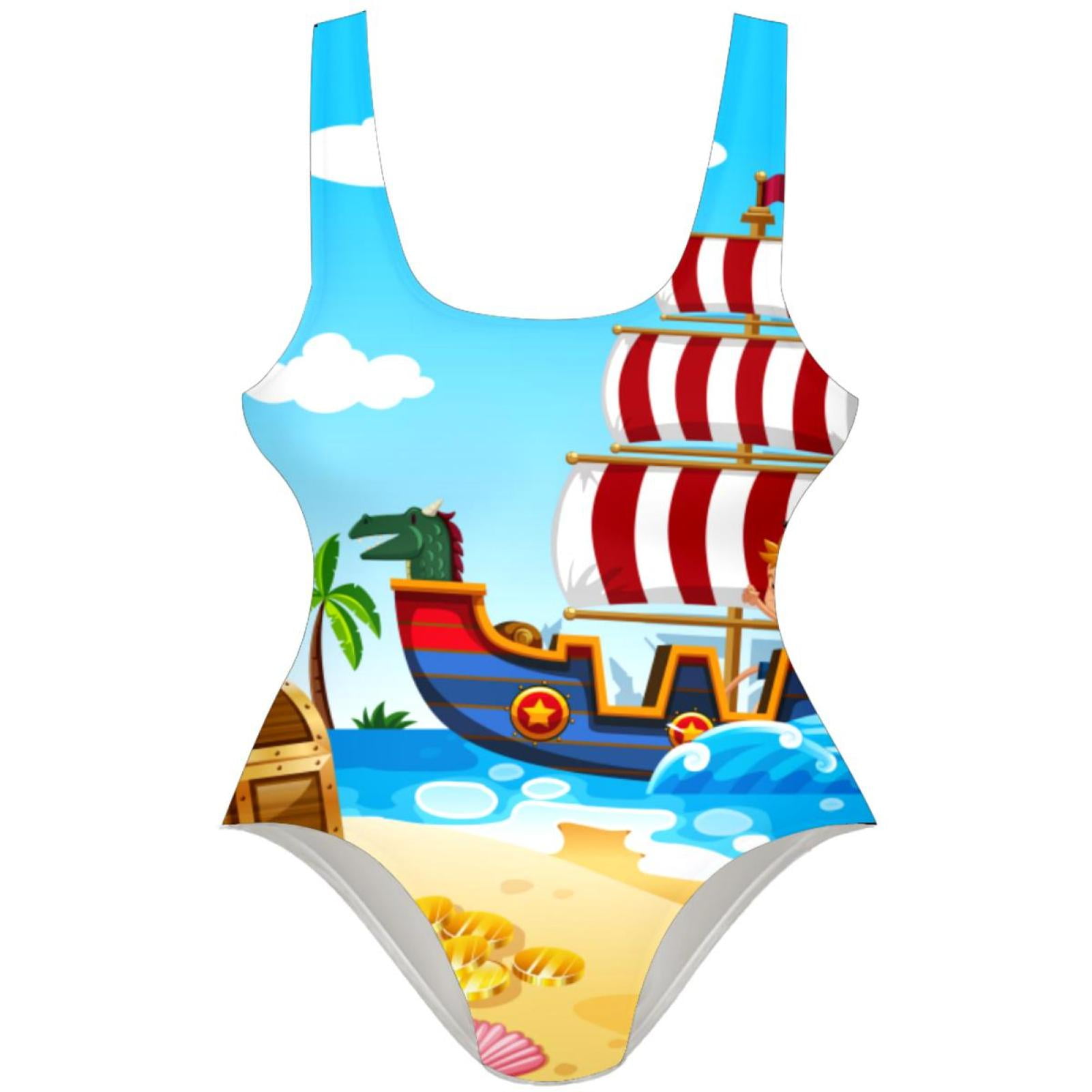 OWNSUMMER Happy Pirate and Kids Pattern Stylish One-Piece Swimsuit for ...