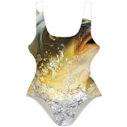 OWNSUMMER Hooked Fish Pattern Stylish One-Piece Swimsuit for Women, 80% Nylon 20% Spandex, XS-XXL Sizes Available