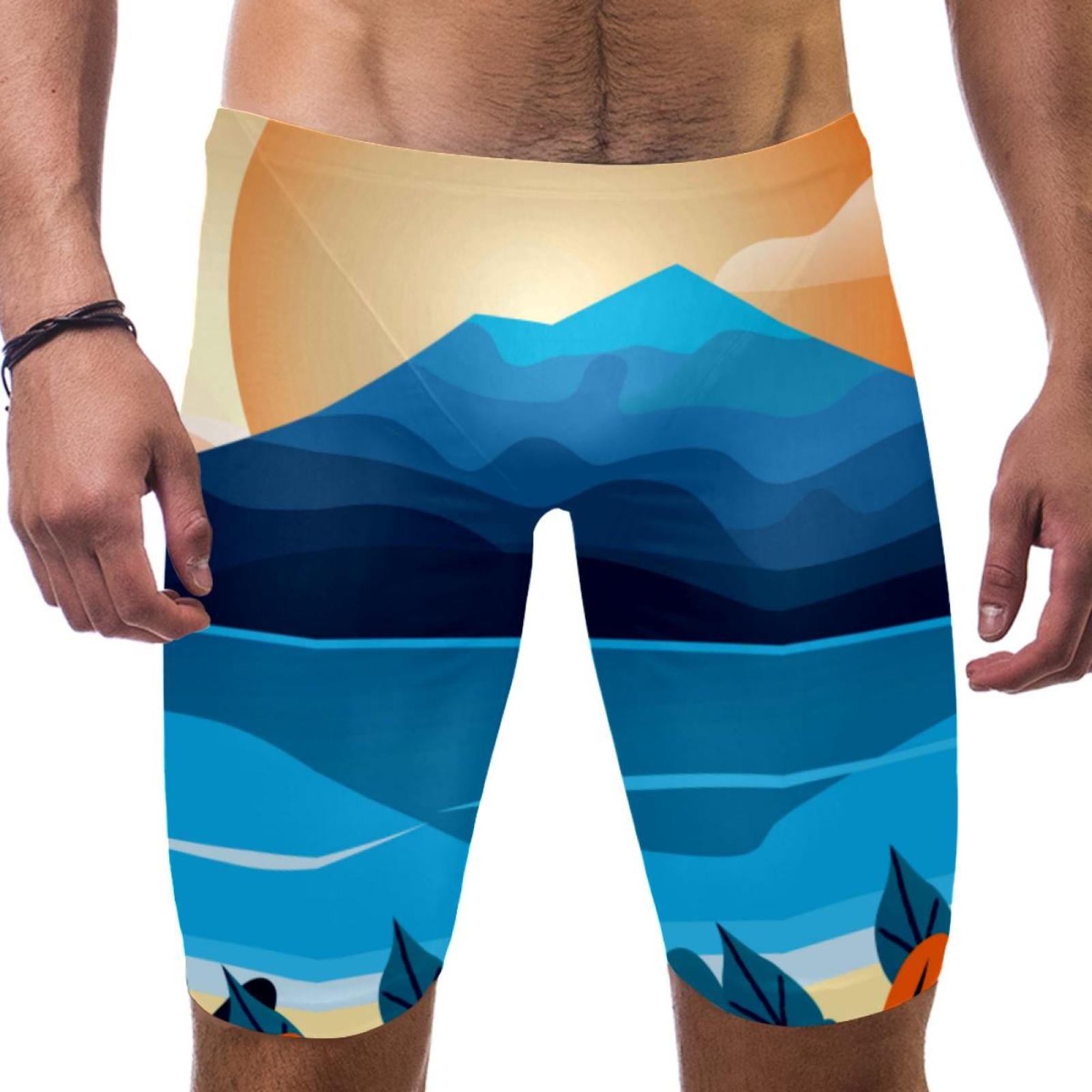 OWNSUMMER Mountain Print Pattern Mens Polyester Board Shorts Swim