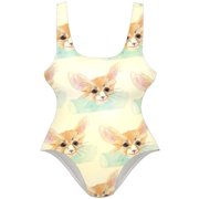 OWNSUMMER Painted Fox Heads Pattern Stylish One-Piece Swimsuit for Women, 80% Nylon 20% Spandex, XS-XXL Sizes Available