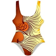 OWNSUMMER Phoenix Bird Burning Pattern Stylish One-Piece Swimsuit for Women, 80% Nylon 20% Spandex, XS-XXL Sizes Available