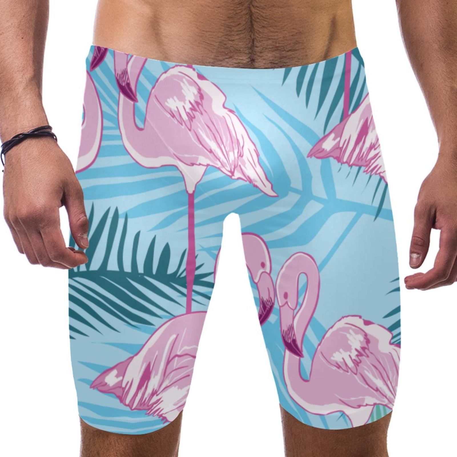 OWNSUMMER Pink Flamingos Green Forest Leaves Pattern Mens Polyester