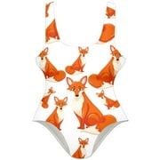 OWNSUMMER Shrewd Foxes Looking at You Orange Pattern Stylish One-Piece Swimsuit for Women, 80% Nylon 20% Spandex, XS-XXL Sizes Available
