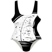 OWNSUMMER Simple Black and White Sharks Fin Triangular Pattern Stylish One-Piece Swimsuit for Women, 80% Nylon 20% Spandex, XS-XXL Sizes Available