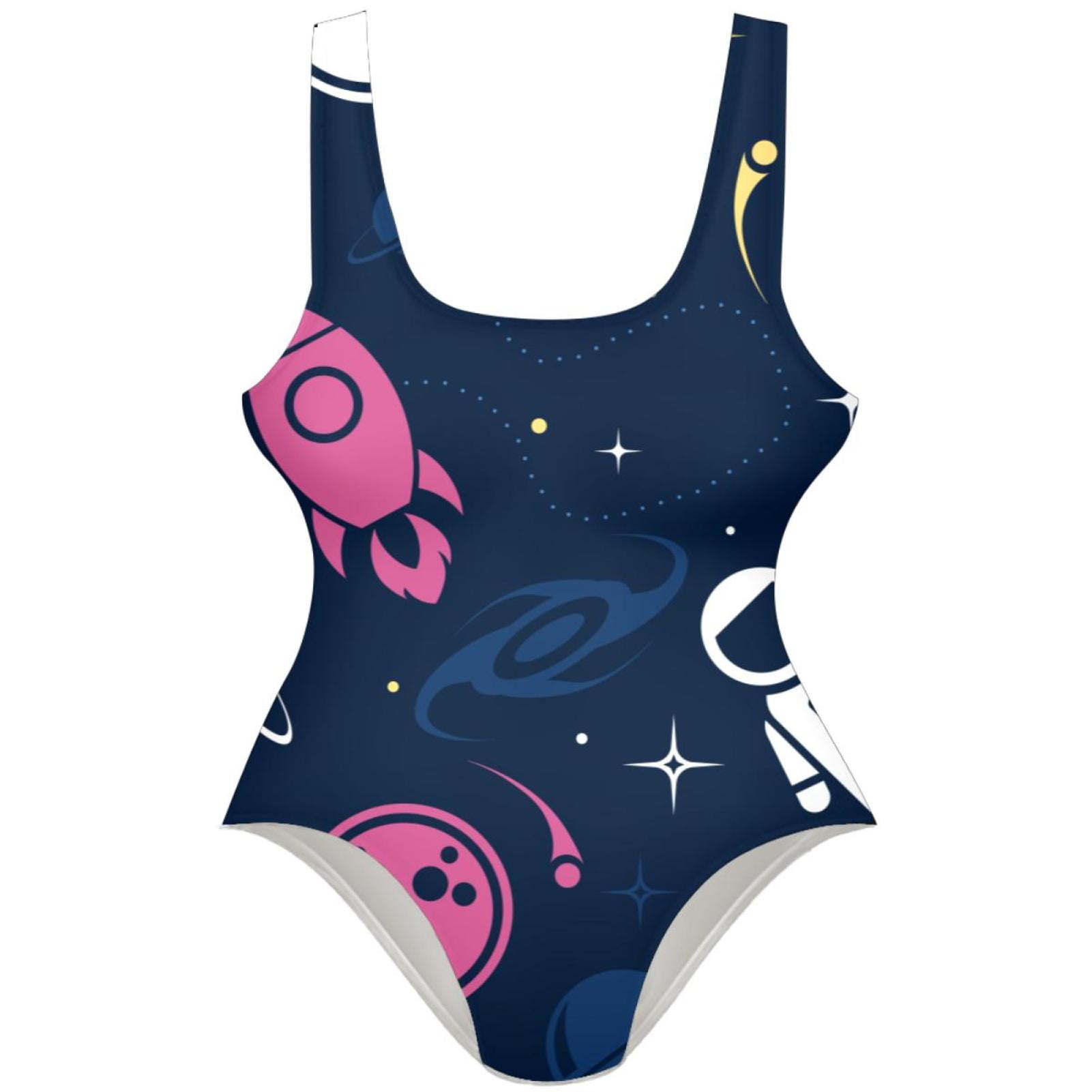 OWNSUMMER Spaceship Moon Space Pattern Stylish One-Piece Swimsuit for ...