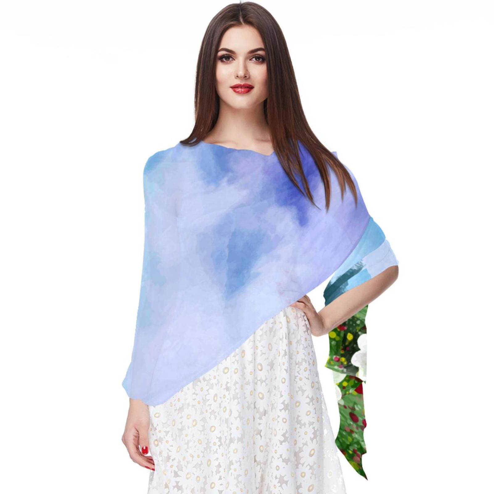 OWNSUMMER Spring Oil Painting Pattern Chic Chiffon Translucent Silk