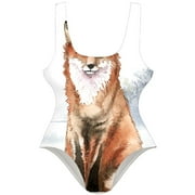 OWNSUMMER Winter Snow Fox Pattern Stylish One-Piece Swimsuit for Women, 80% Nylon 20% Spandex, XS-XXL Sizes Available