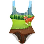 OWNSUMMER a Fox Family Living Underground City Buildings Pattern Stylish One-Piece Swimsuit for Women, 80% Nylon 20% Spandex, XS-XXL Sizes Available