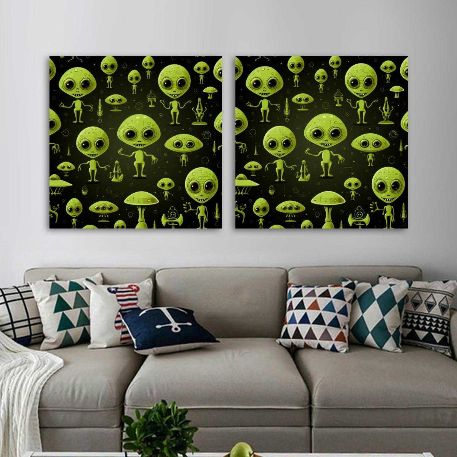 OWNTA Alien Pattern 2PC Canvas Wall Art Paintings for Living Room