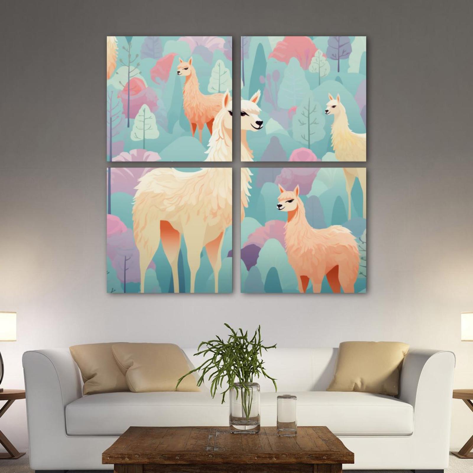 OWNTA Alpaca Pattern 4PC Canvas Wall Art Paintings for Living Room