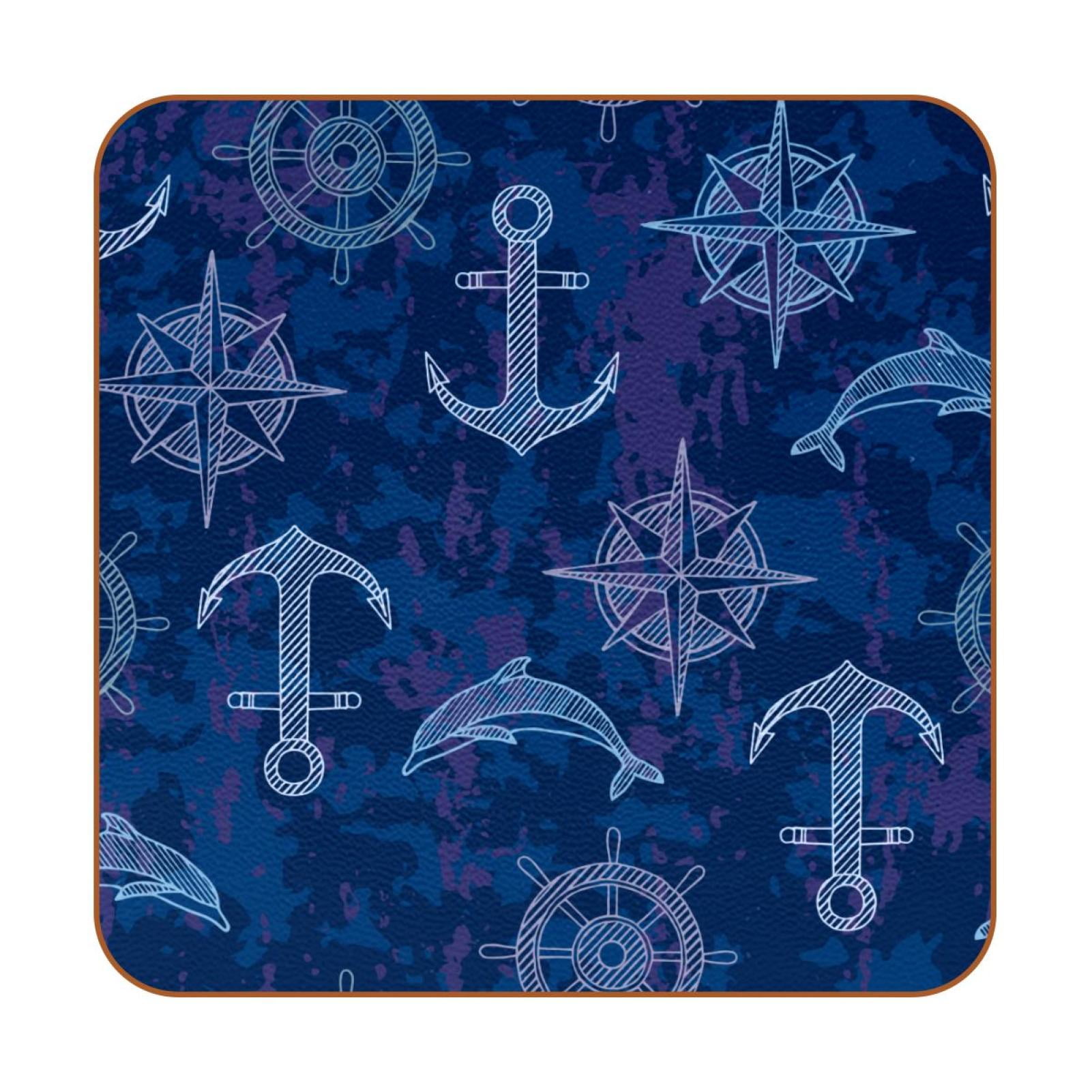 OWNTA Anchor Pattern Premium 6-Piece Square Coaster Set in Microfiber ...