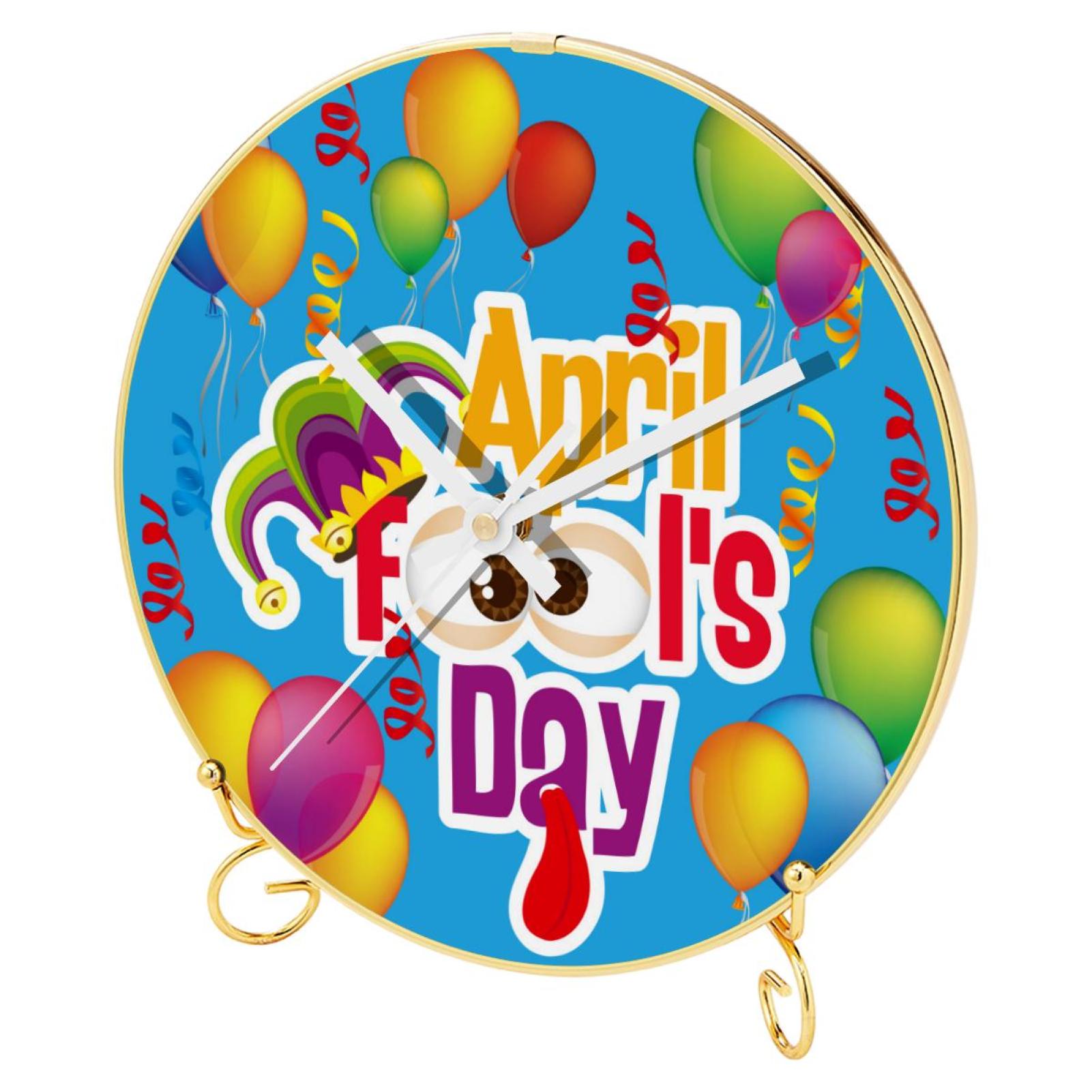 OWNTA April Fools Day Pattern Round Printed Wall Clocks with Hooks and