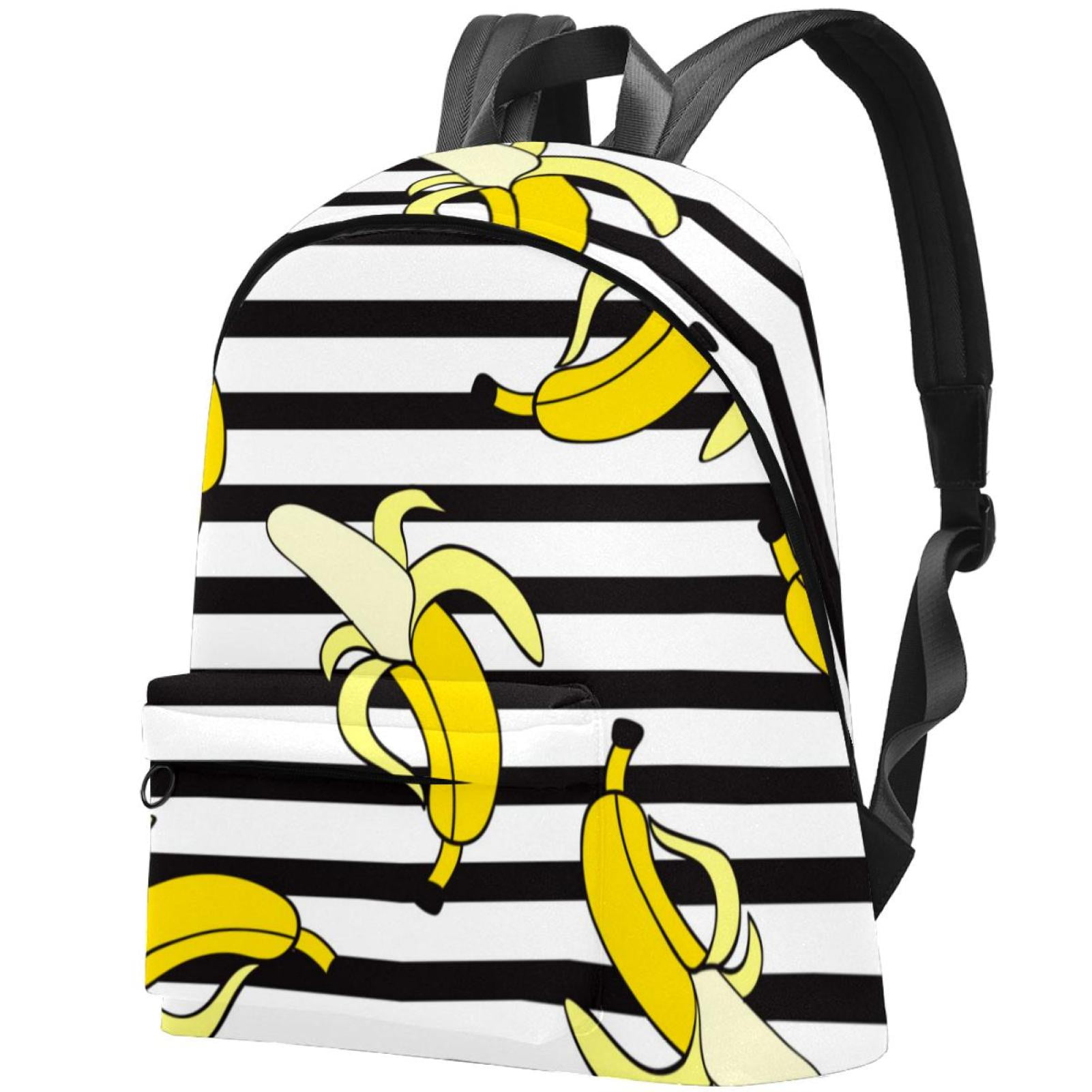 OWNTA Bananas on Black White Striped Background Pattern Travel Backpack