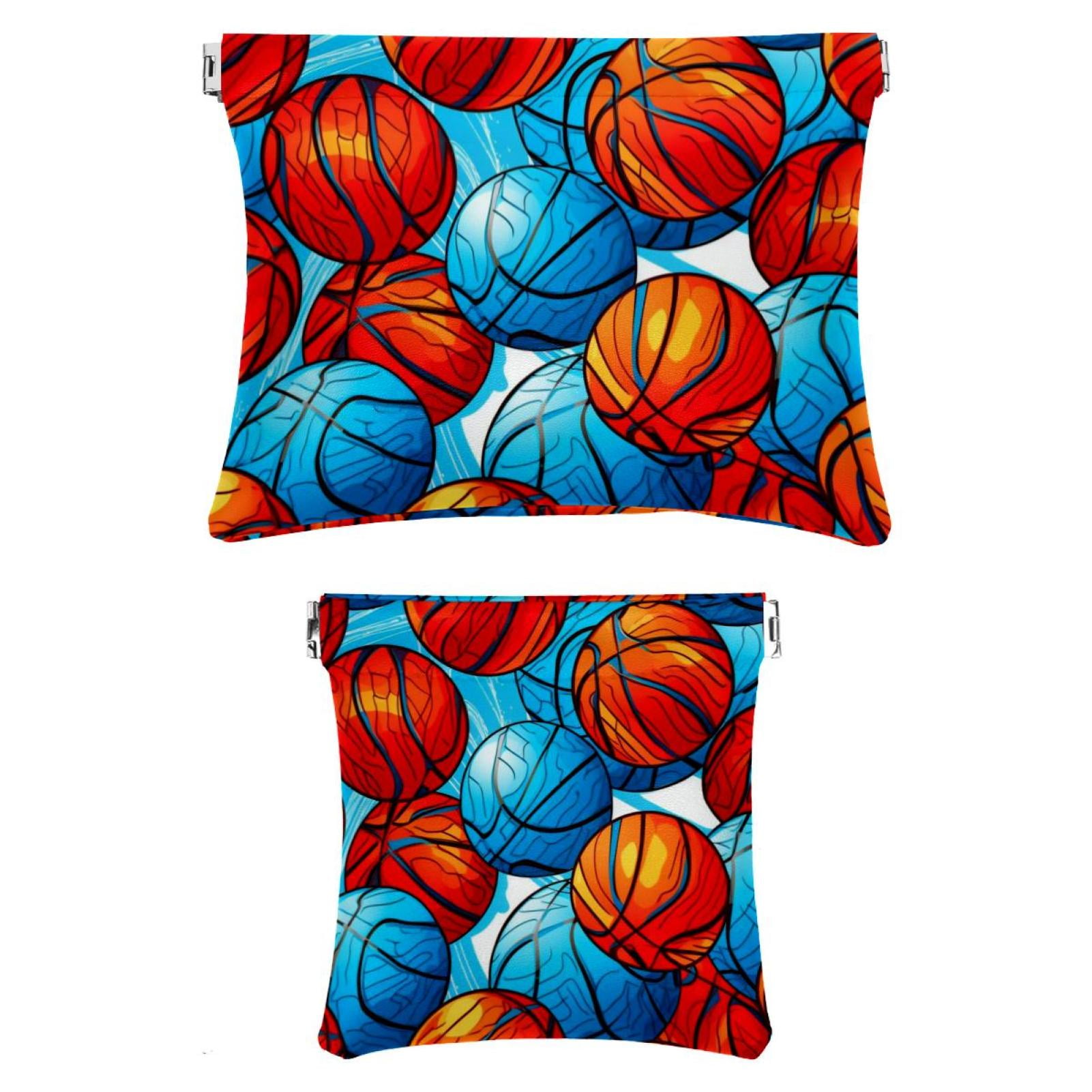 OWNTA Basketball Pattern Portable 2-Pack PU Leather Makeup Bag Set with ...