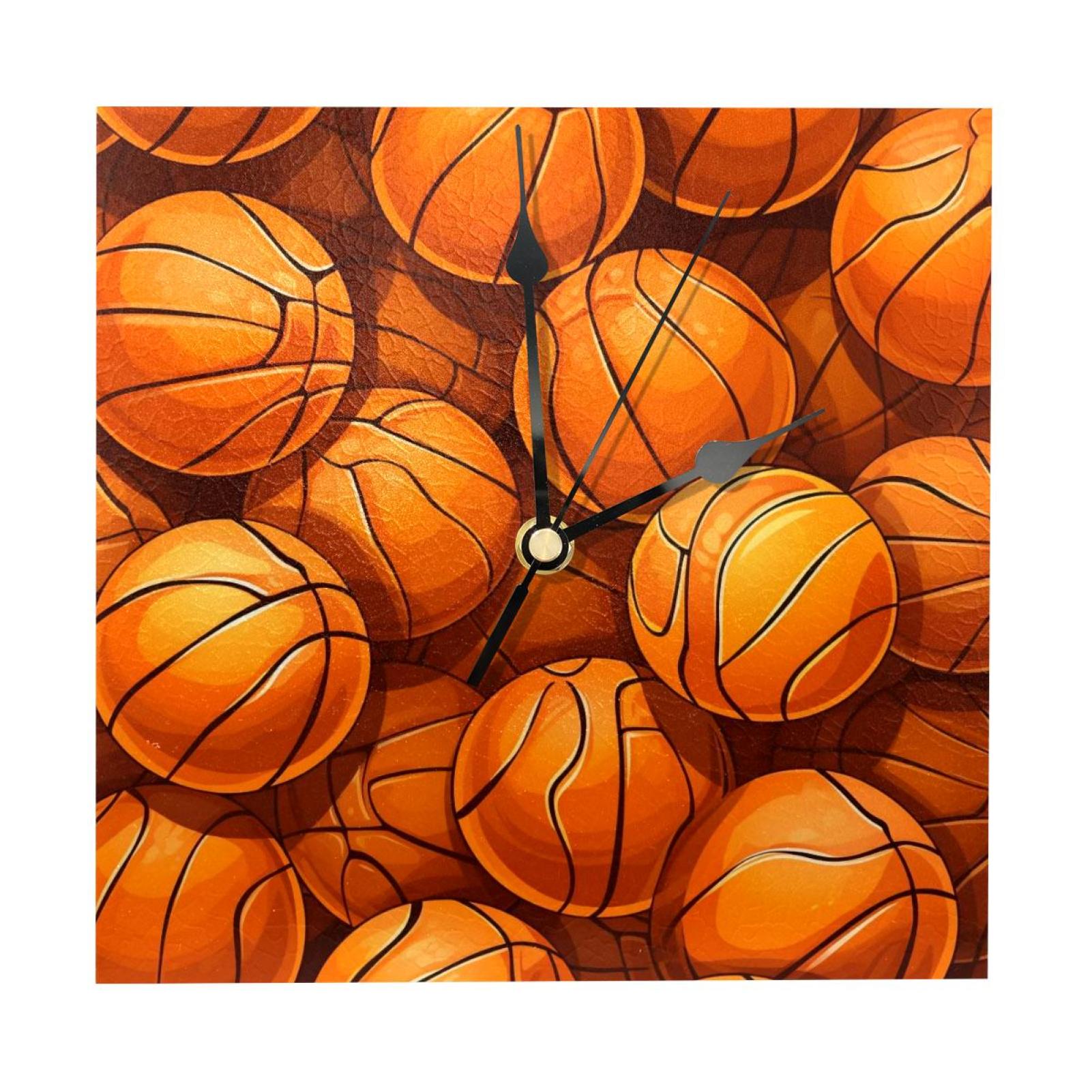 OWNTA Basketball Pattern Wood Square Wall Clock, 7.87 in, Silent Non