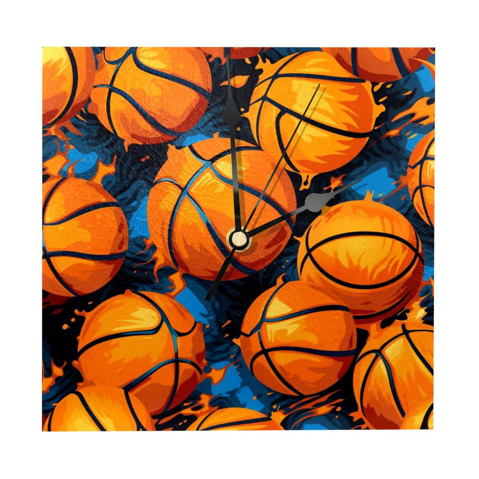 OWNTA Basketball Pattern Wood Square Wall Clock, 7.87 in, Silent Non