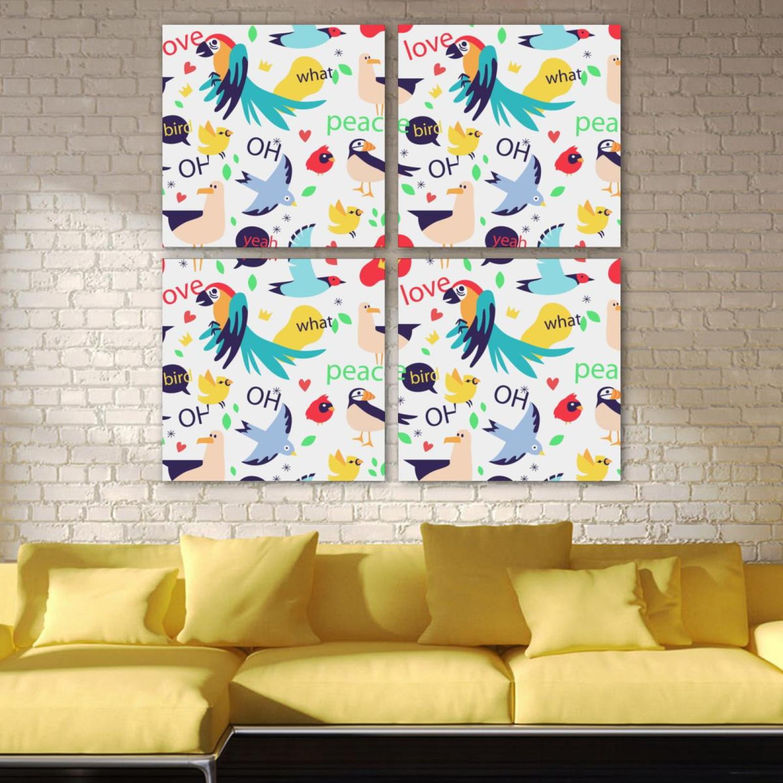 OWNTA Birds Words Pattern 4PC Frameless Canvas Wall Art Paintings For ...