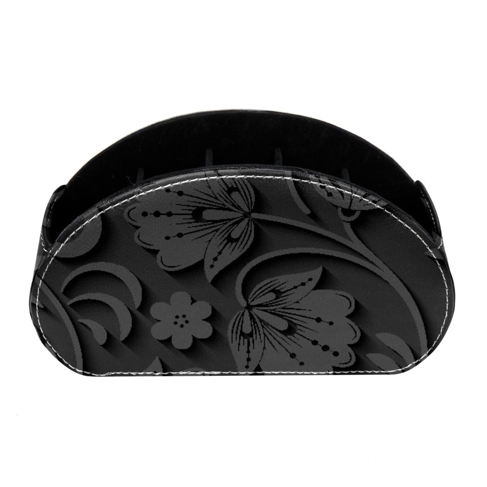 Ownta Black 3d Flower Leaves Pattern Pvc Leather Brush Holder With Five