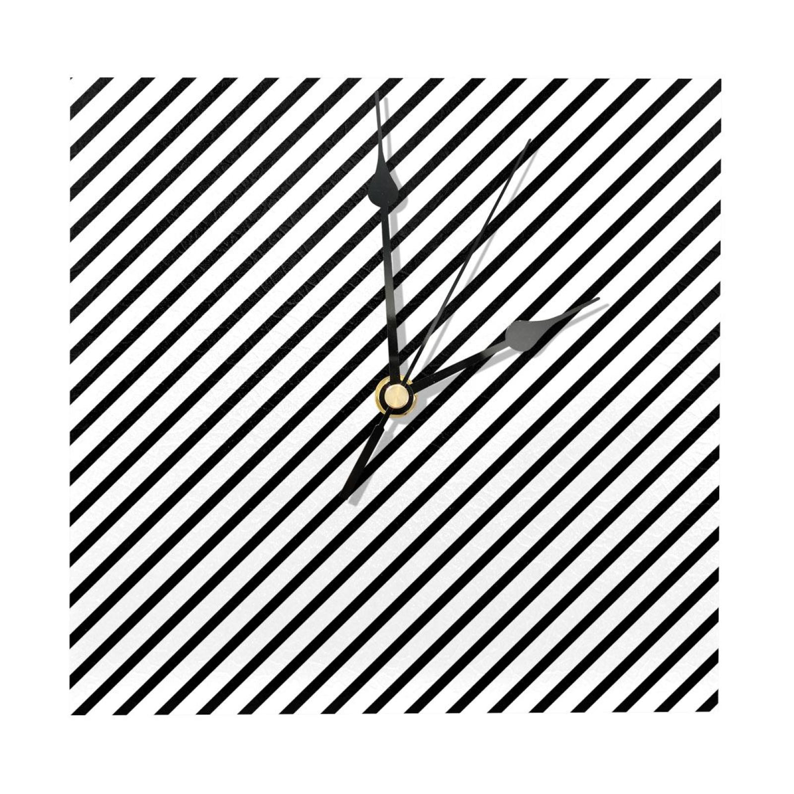 OWNTA Black and White Stripe Twill Pattern Wood Square Wall Clock, 7.87