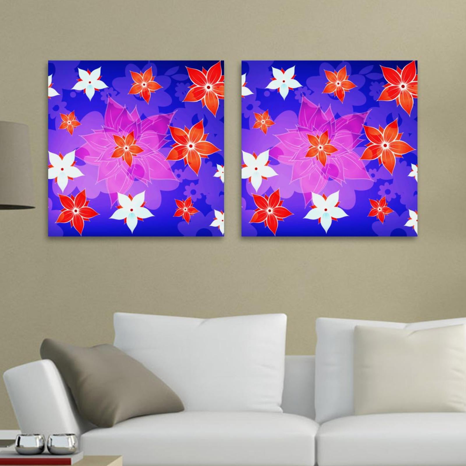 OWNTA Blue Floral Flower Pattern 2PC Canvas Wall Art Paintings for