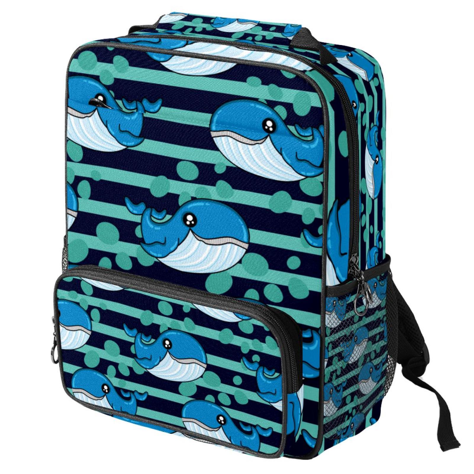 Ownta blue stripe bubble whale travel school backpack for women men