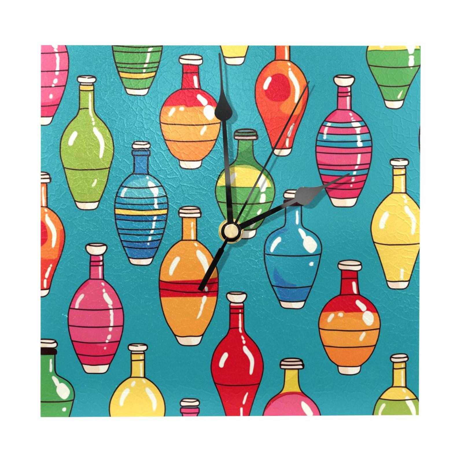 OWNTA Bowling Pattern Wood Square Wall Clock, 7.87 in, Silent Non