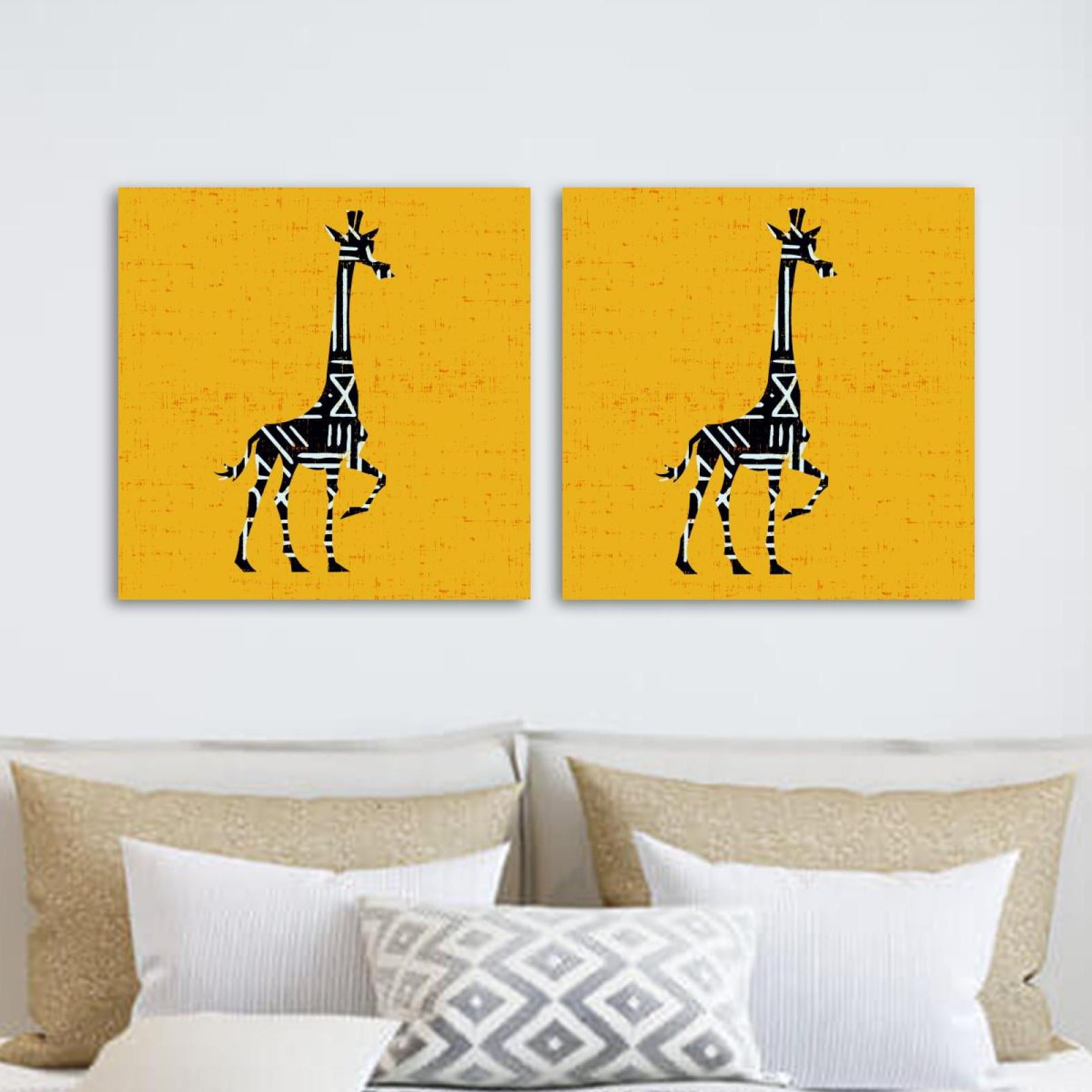 OWNTA Bright Yellow Animal Pattern 2PC Canvas Wall Art Paintings for