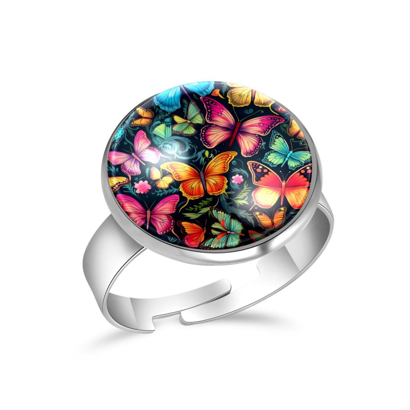 OWNTA Butterfly Pattern Stainless Steel Adjustable Statement Ring with