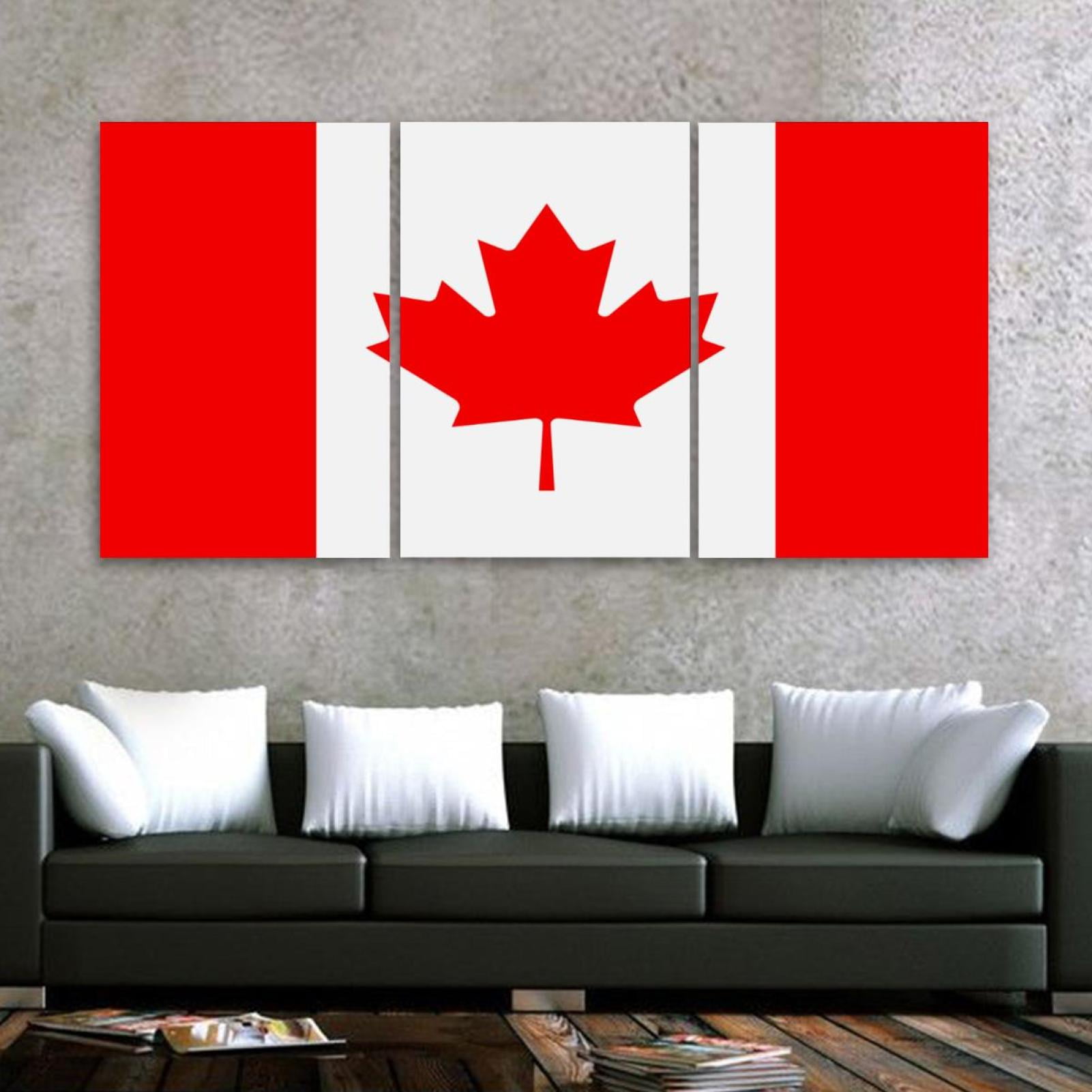OWNTA Canada Flag Maple Leaves Pattern 3PC Frameless Canvas Wall Art