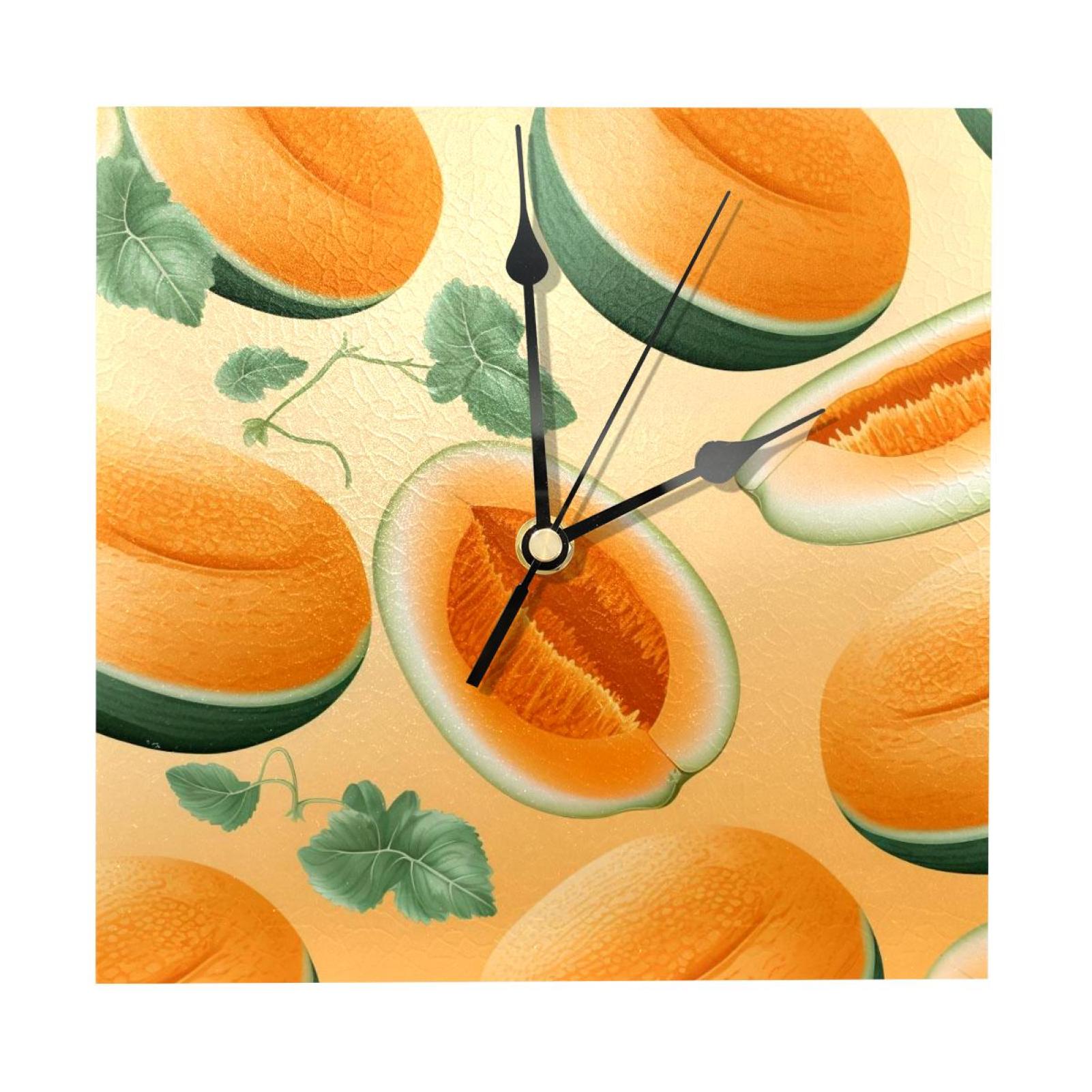 OWNTA Cantaloupe Pattern Wood Square Wall Clock, 7.87 in, Silent Non