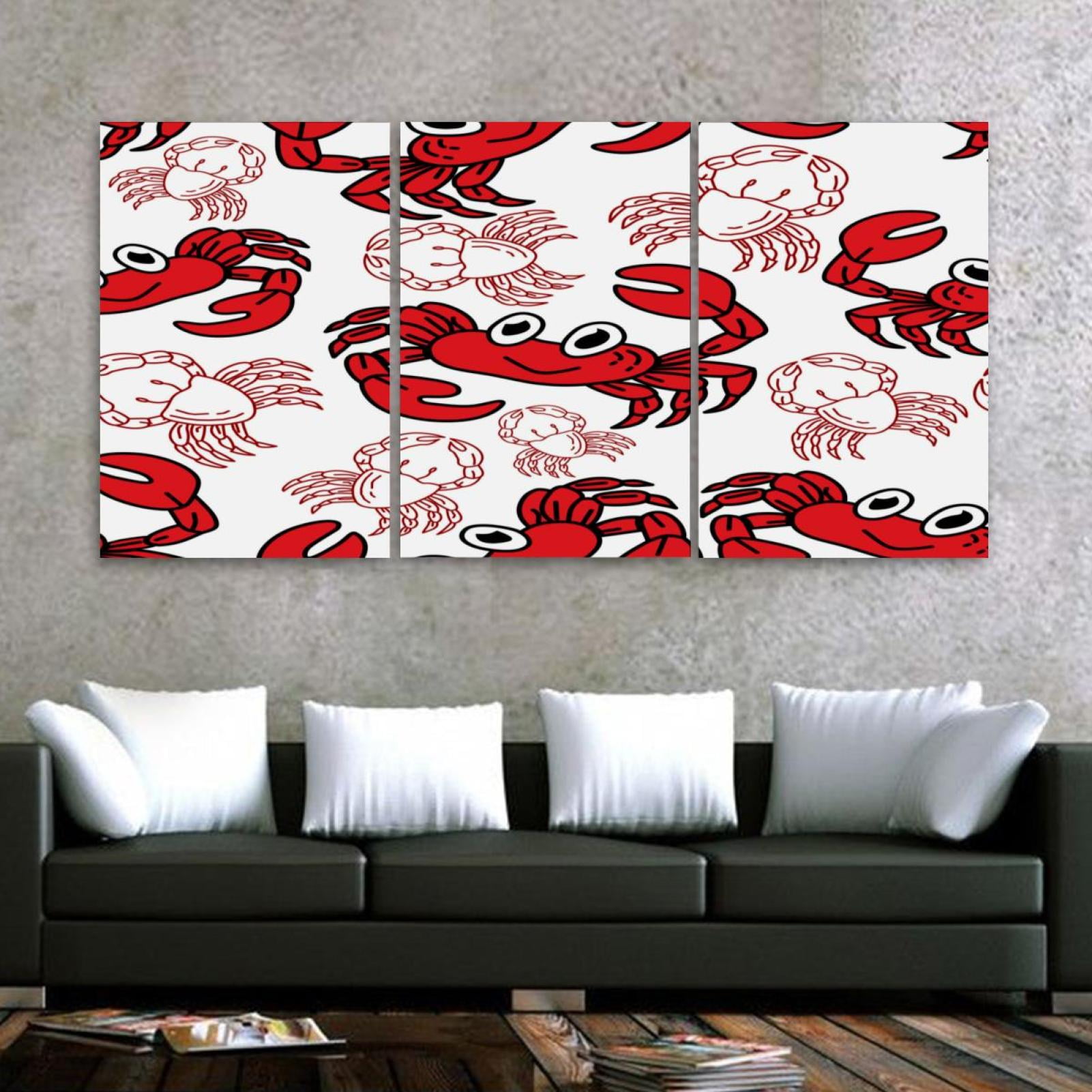 Ownta Cartoon Funny Cute Crabs Pattern Red Pattern 3pc Frameless Canvas