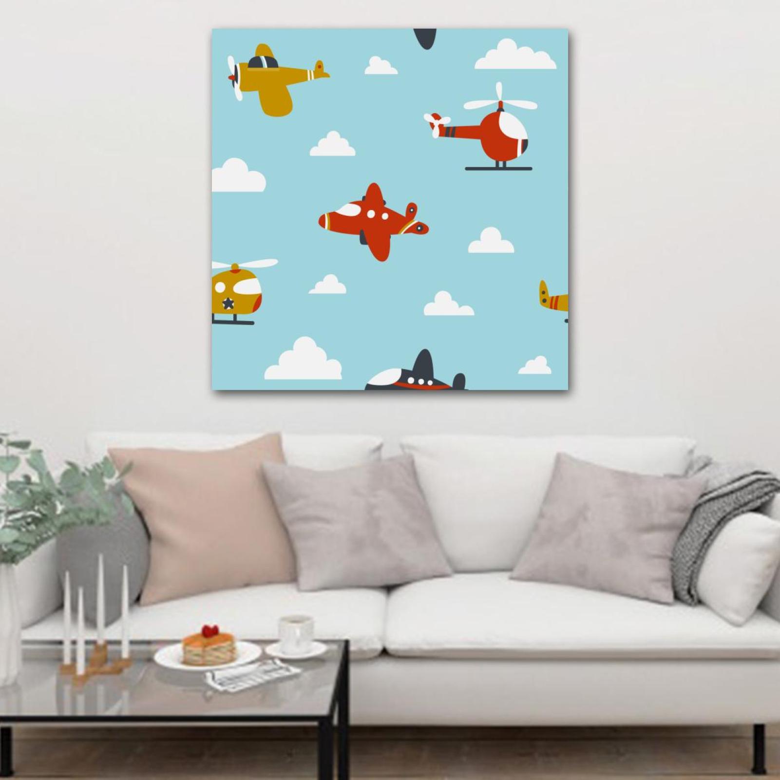 OWNTA Cartoon Helicopter Airplane Pattern Canvas Wall Art Paintings for Living Room Canvas