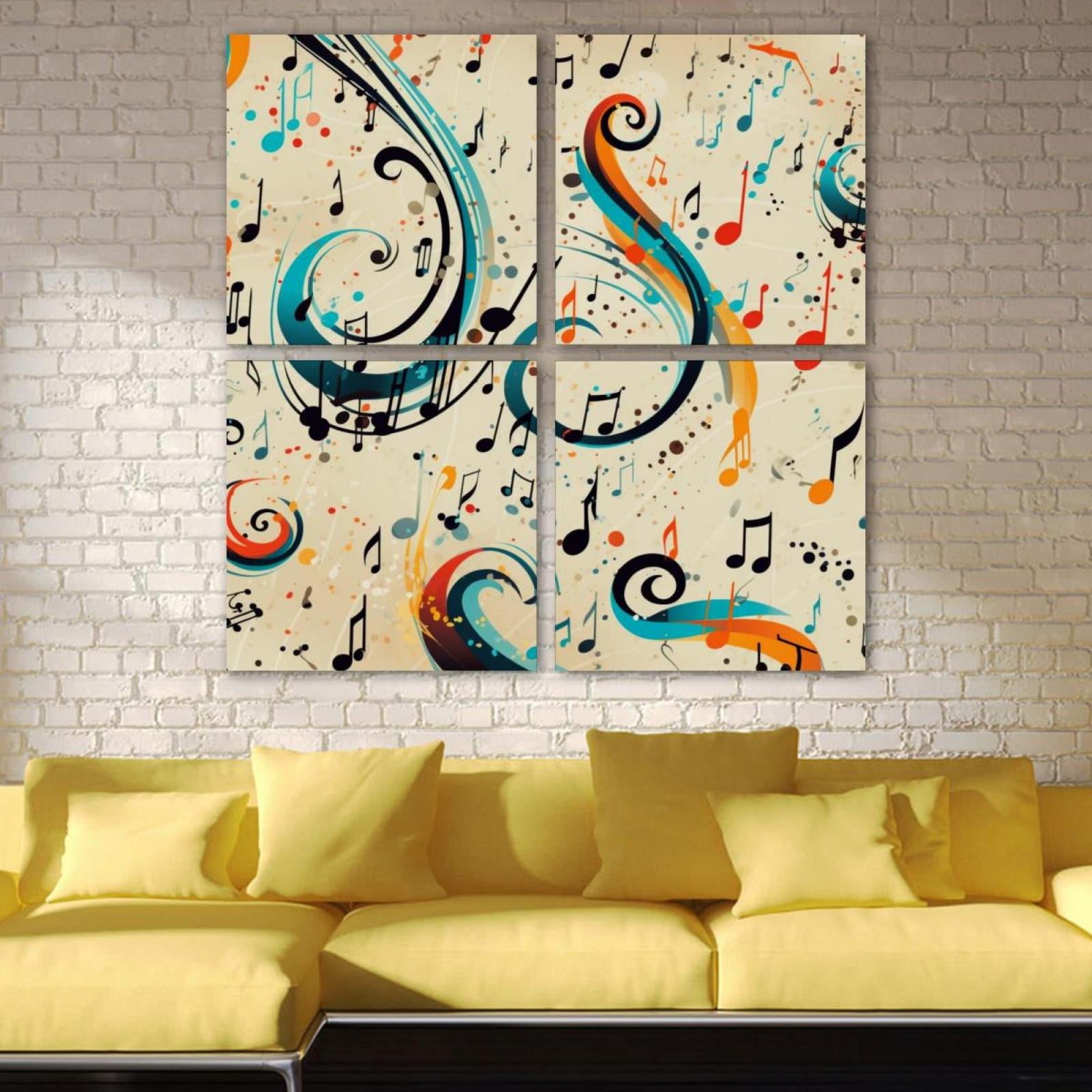 OWNTA Colorful Note Pattern 4PC Frameless Canvas Wall Art Paintings for Living Room Canvas Print