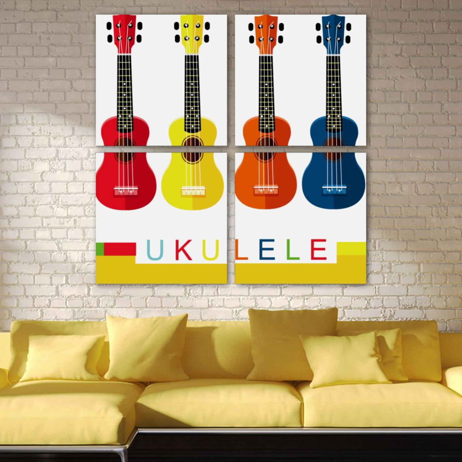 OWNTA Colorful Ukulele Pattern 4PC Frameless Canvas Wall Art Paintings