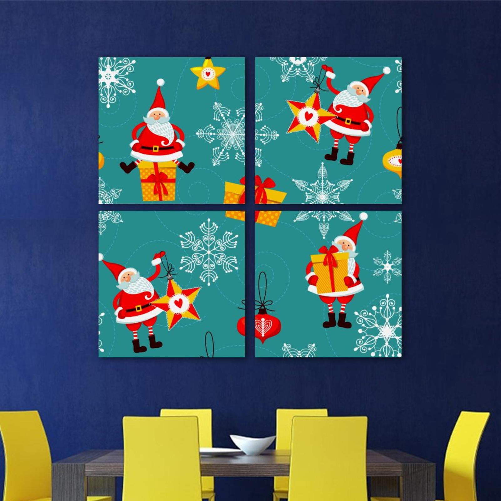 OWNTA Cute Christmas Santa Claus Pattern 4PC Canvas Wall Art Paintings