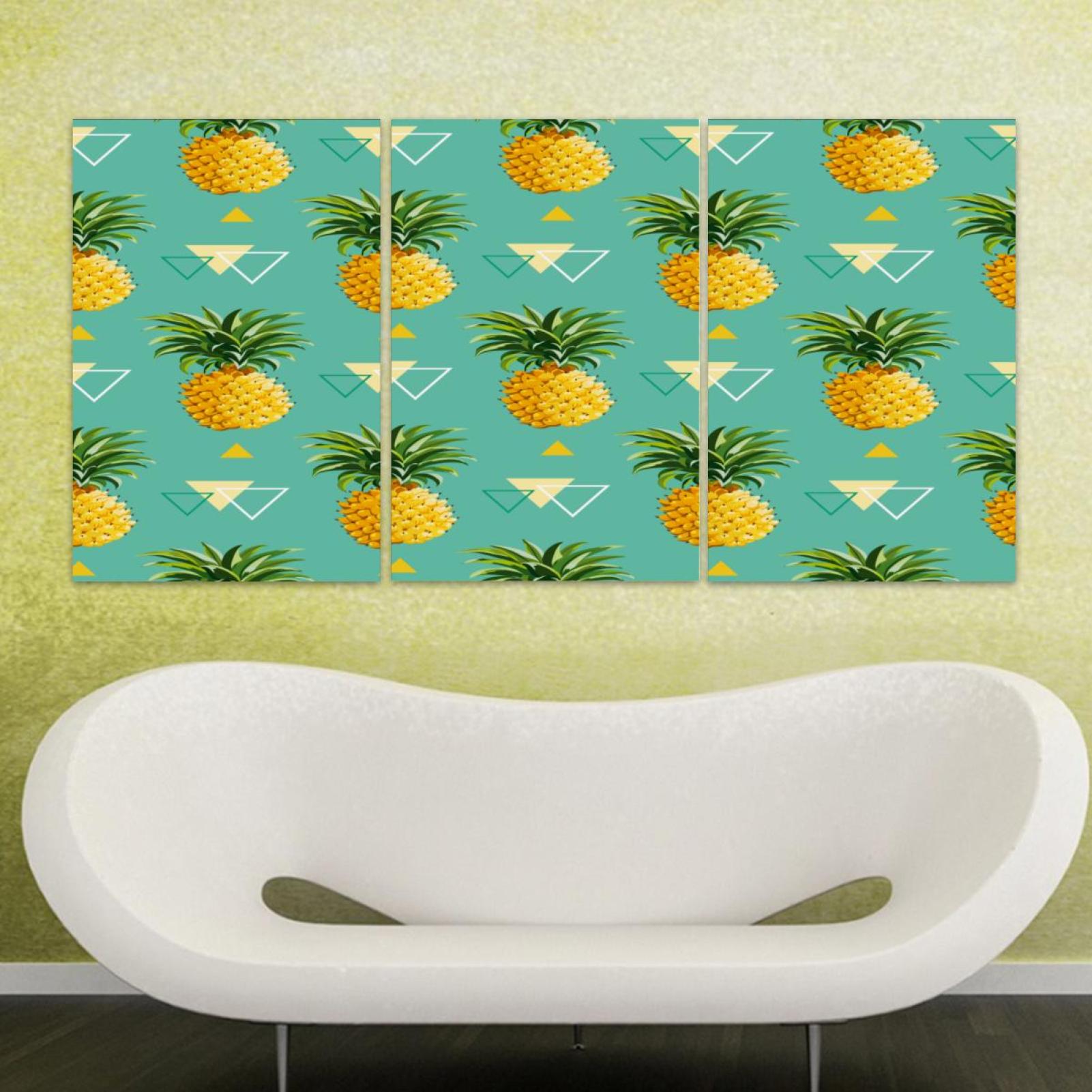 OWNTA Cute Fruit Pineapples Green Pattern 3PC Frameless Canvas Wall Art