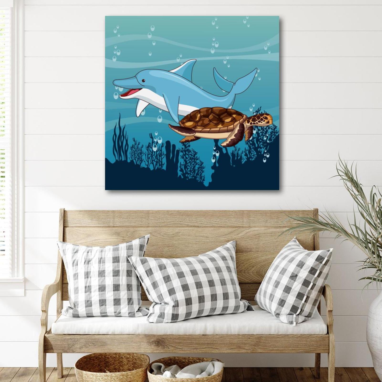 OWNTA Cute Ocean Dolphin with Sea Turtle Together Pattern Canvas Wall ...