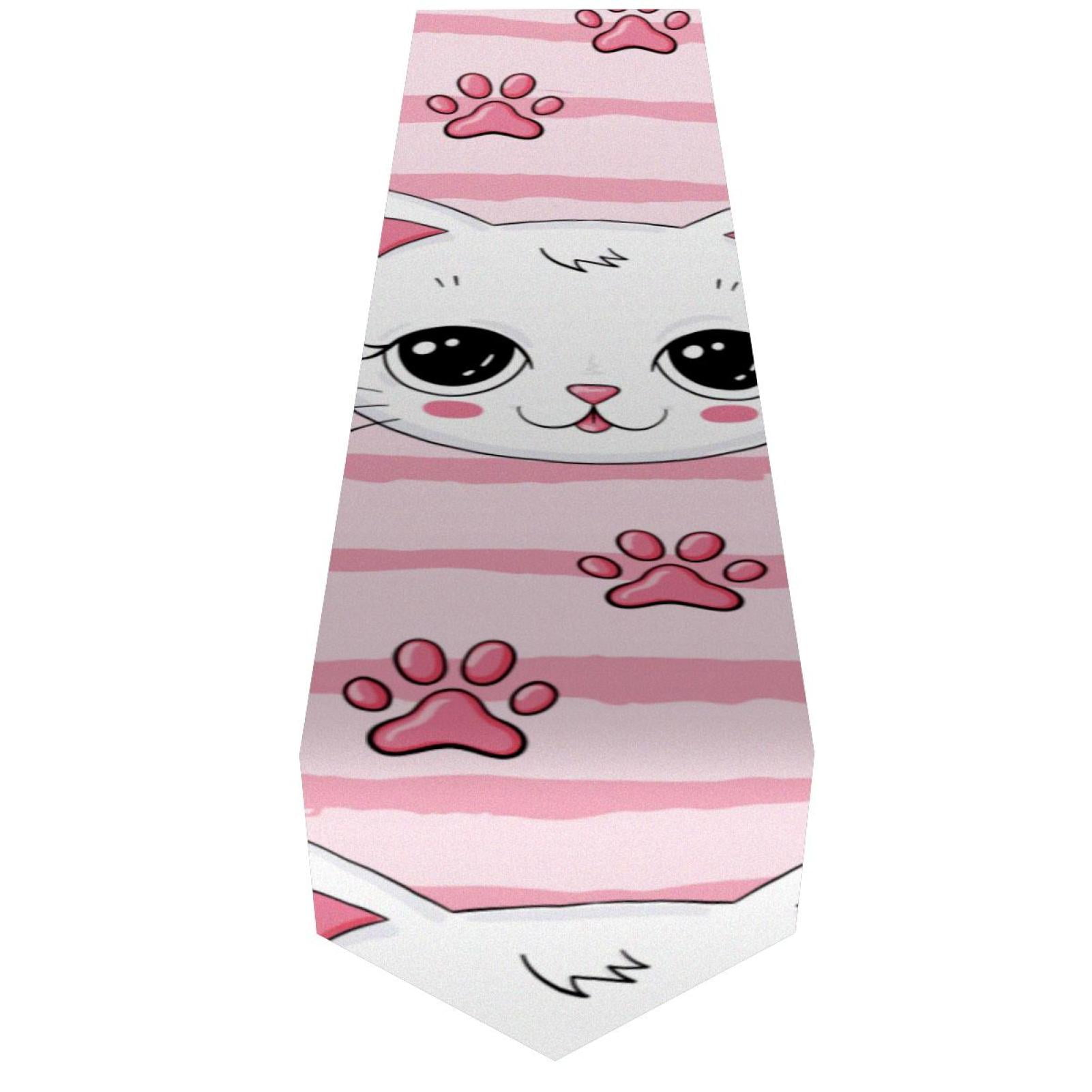 OWNTA Cute Pink Cats Claw Stripe Pattern Elegant Polyester Table Runner
