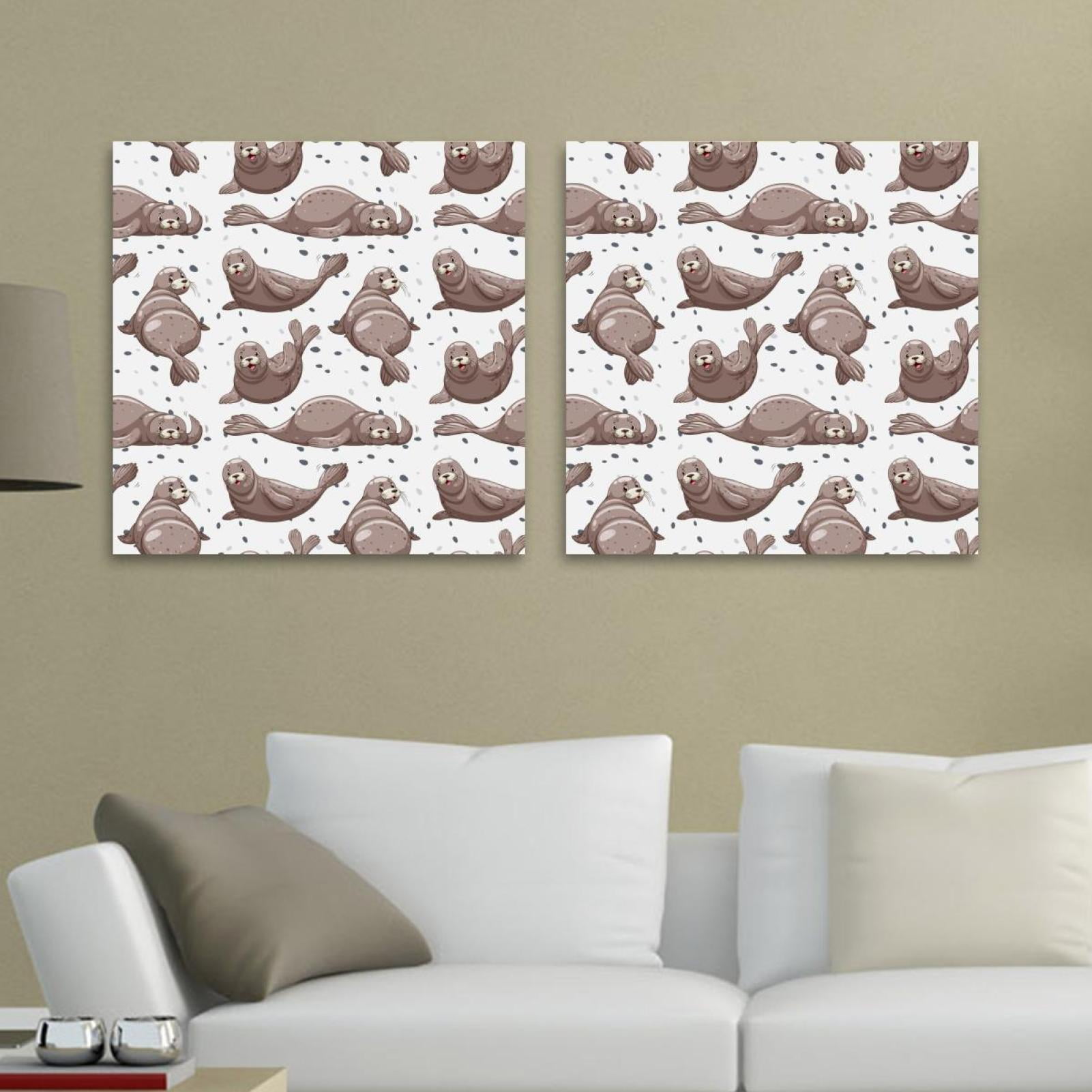OWNTA Cute Seals with Gray Skin Pattern 2PC Canvas Wall Art Paintings