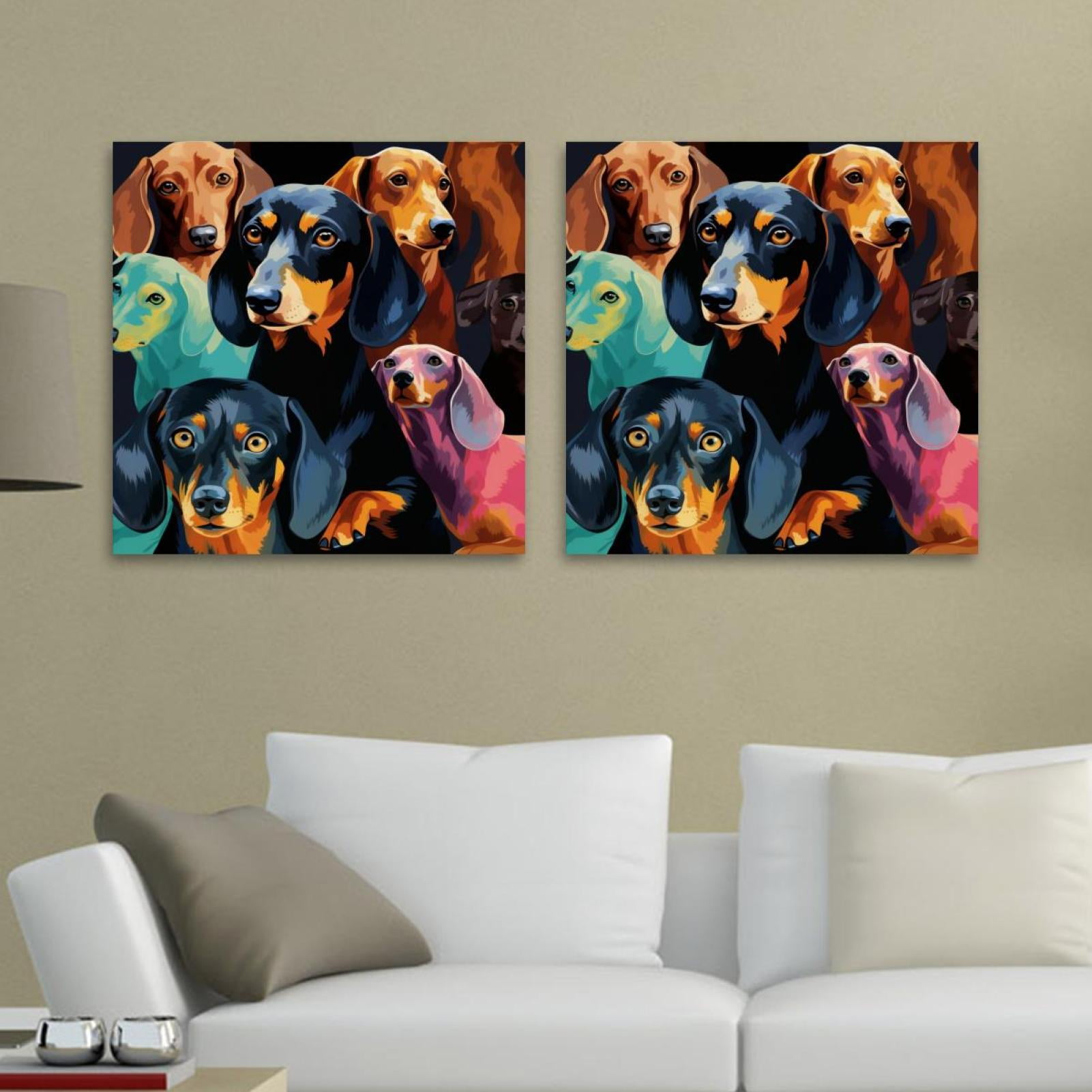 OWNTA Dachshund Pattern 2PC Canvas Wall Art Paintings for Living Room ...