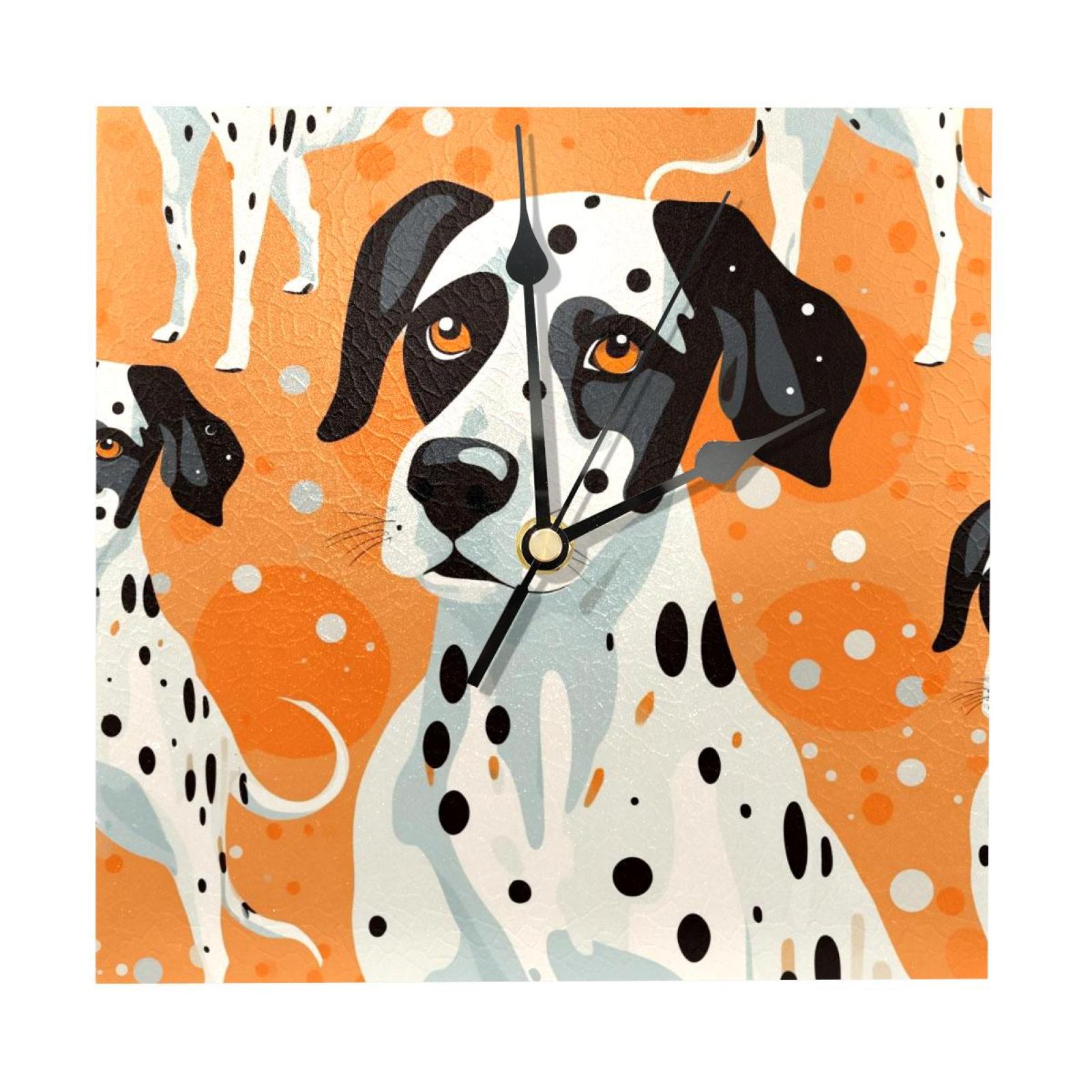 OWNTA Dalmatian Pattern Wood Square Wall Clock, 7.87 in, Silent Non