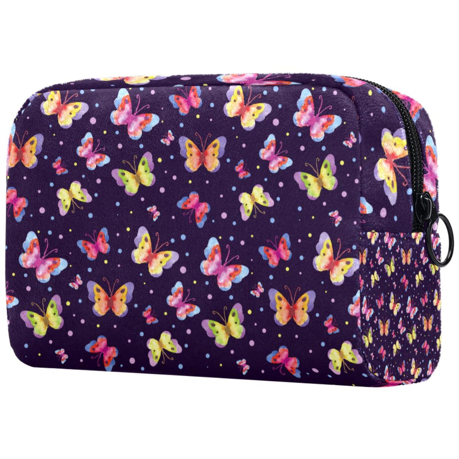 OWNTA Decorative Colorful Butterflies Navy Pattern Makeup Pouch Travel