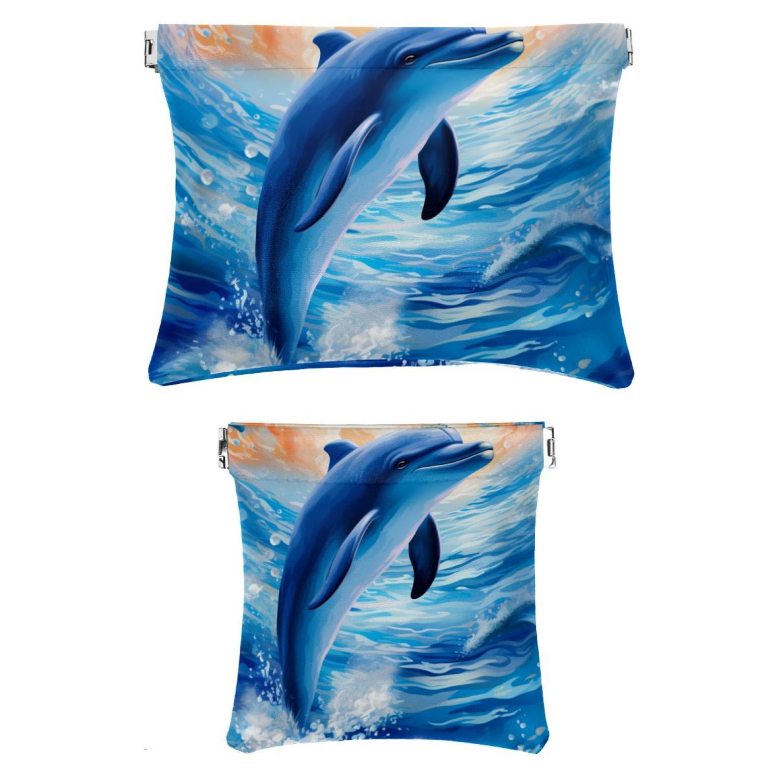 OWNTA Dolphin Pattern Portable 2-Pack PU Leather Makeup Bag Set with Built-in Shrapnel Closure ...