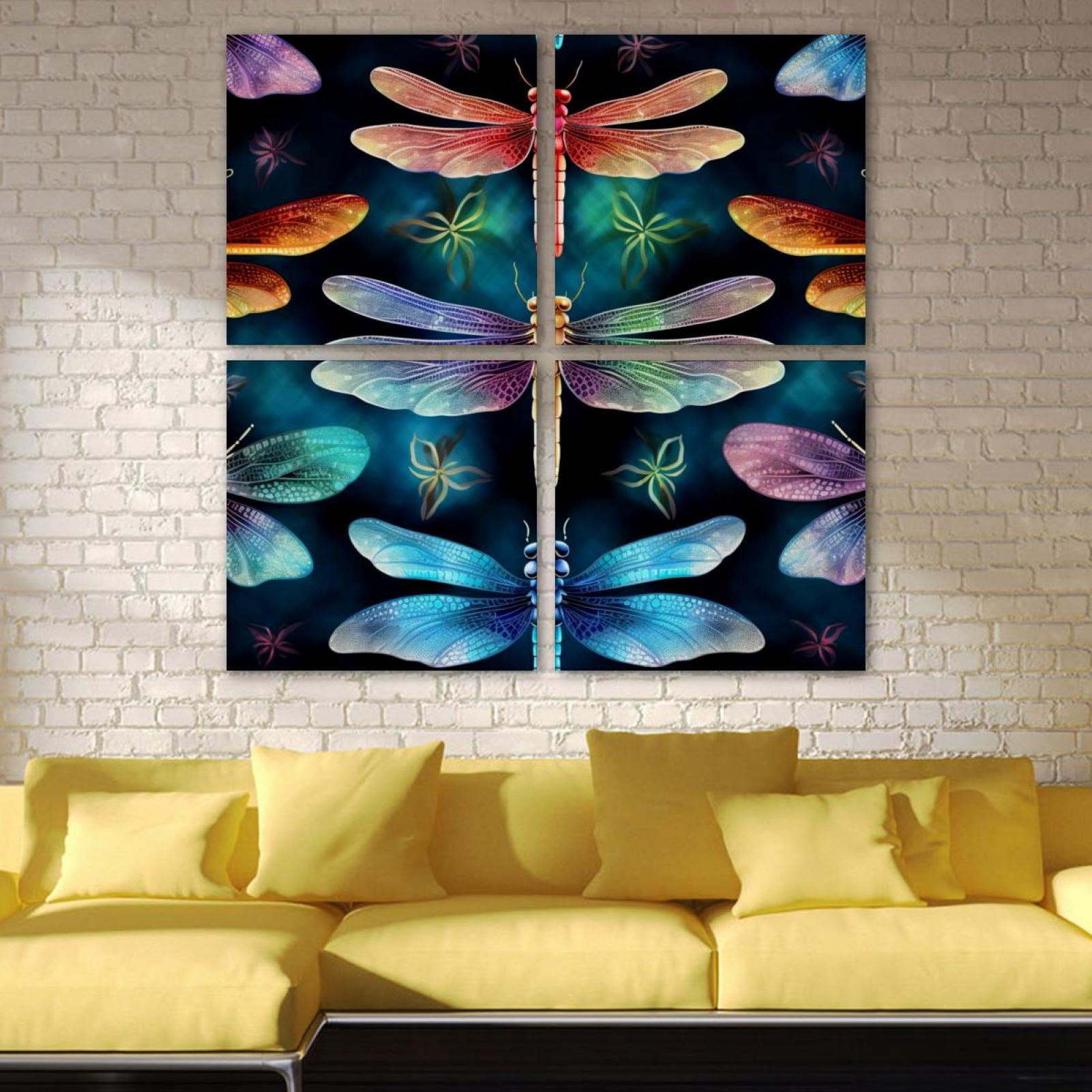 OWNTA Dragonfly Pattern 4PC Frameless Canvas Wall Art Paintings for