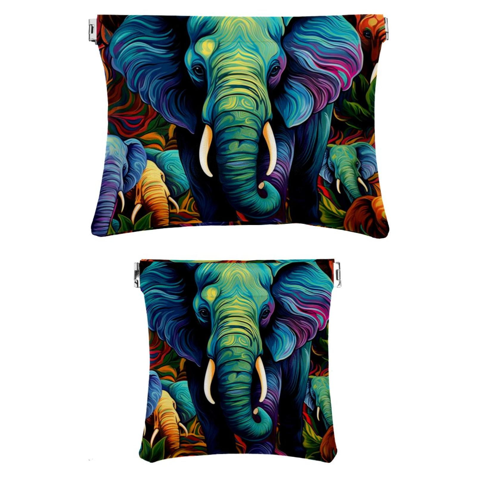 OWNTA Elephant Pattern Portable 2-Pack PU Leather Makeup Bag Set with Built-in Shrapnel Closure ...