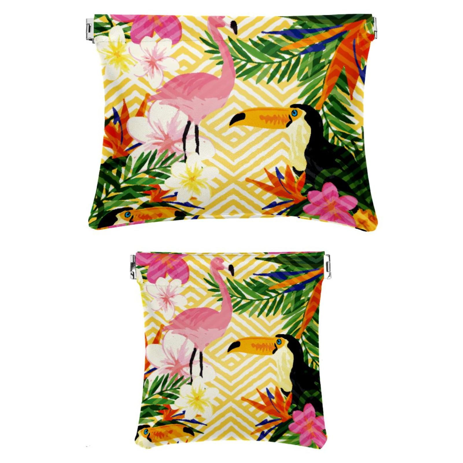 OWNTA Flamingo Toucans Pattern Portable 2Pack PU Leather Makeup Bag
